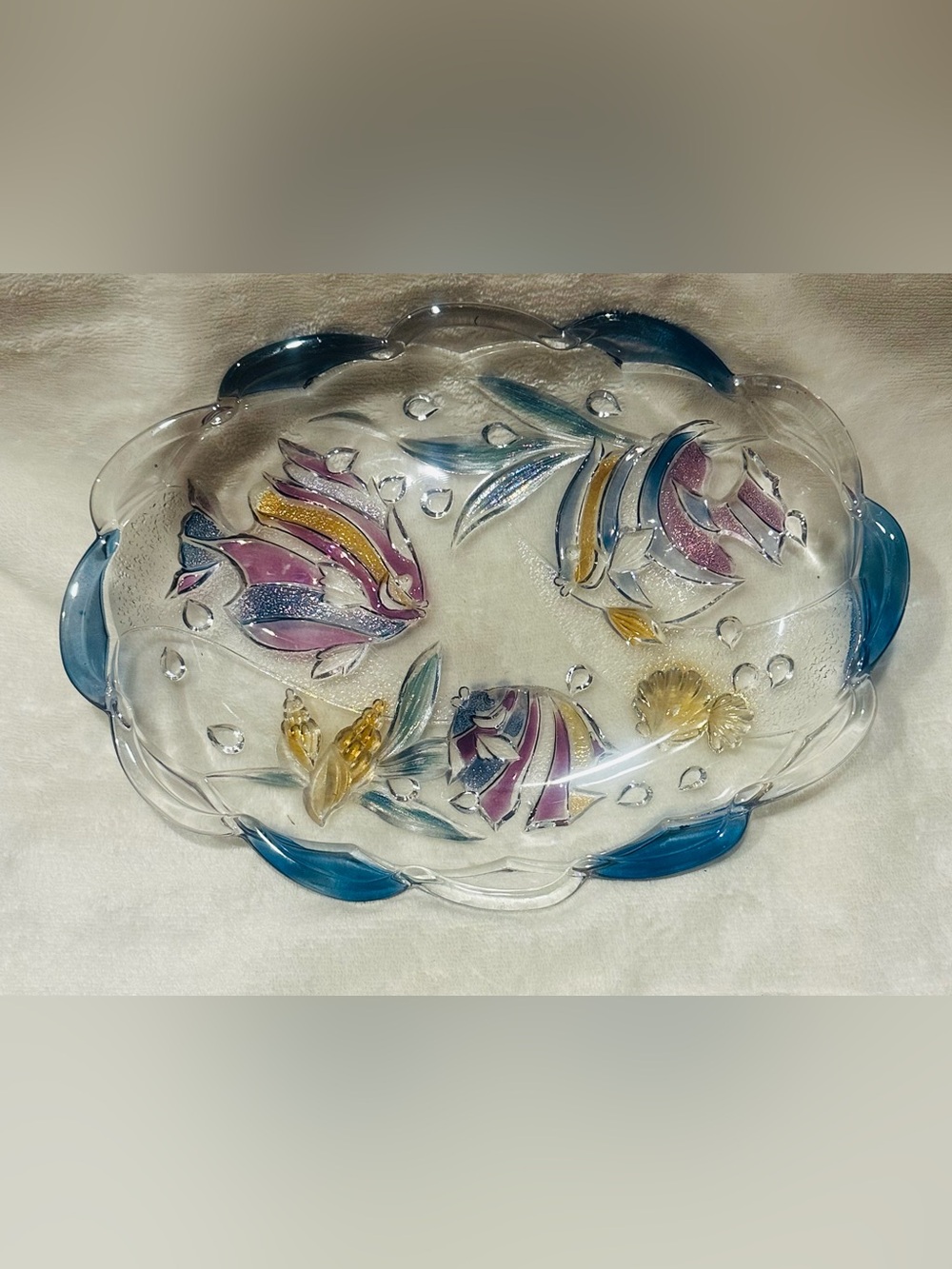 Mikasa Savoir Vivre Key Largo Topical Fish Fused Glass Oval Platter 11"Vintage